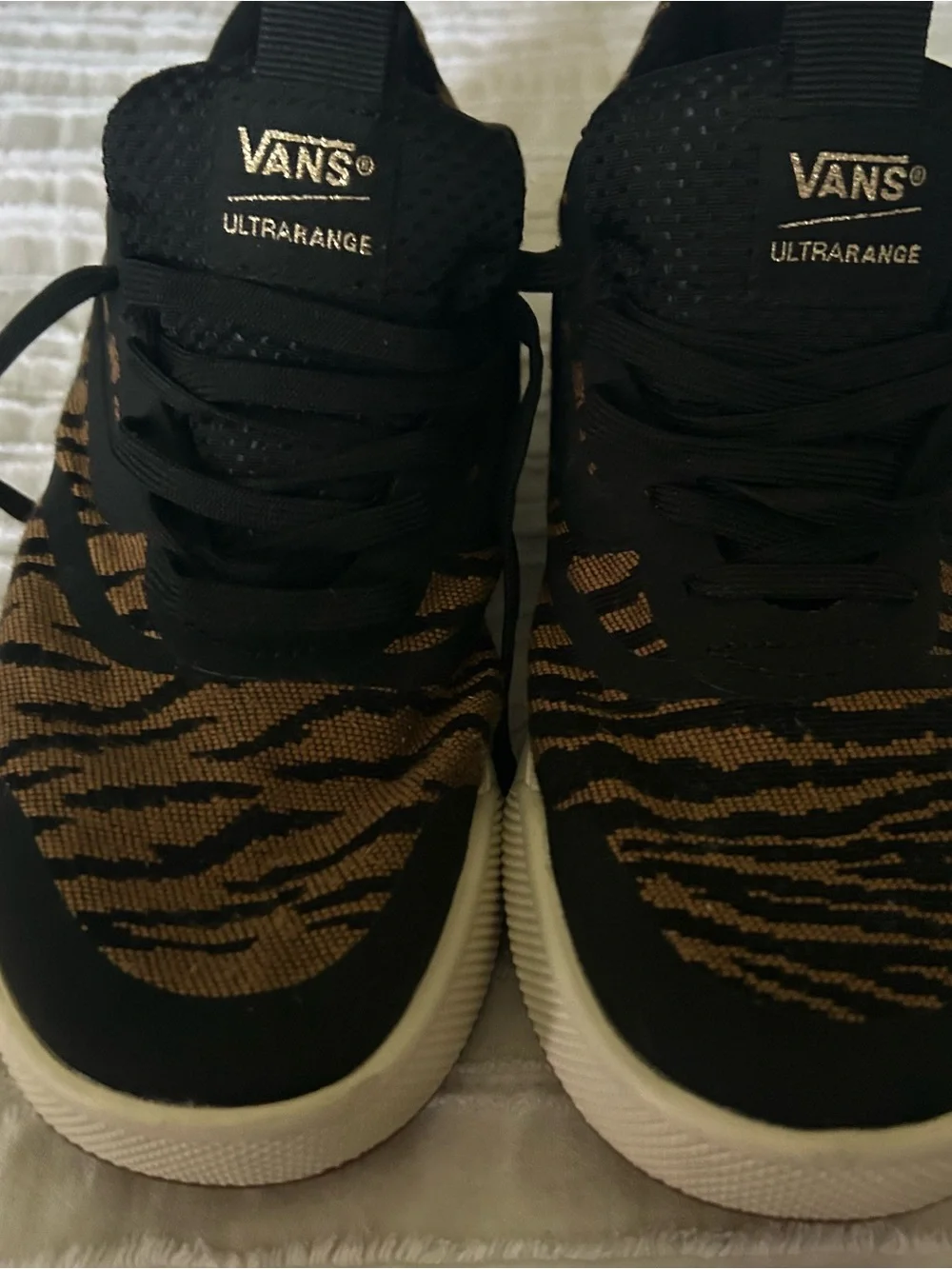 Vans UltraRange Knit Sneakers in Black and Brown Tiger Stripe